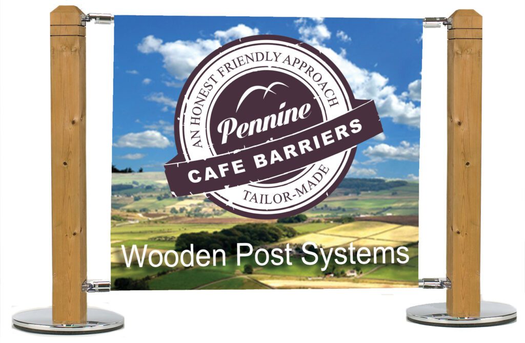 cafe barrier and cafe banner wooden posts systems