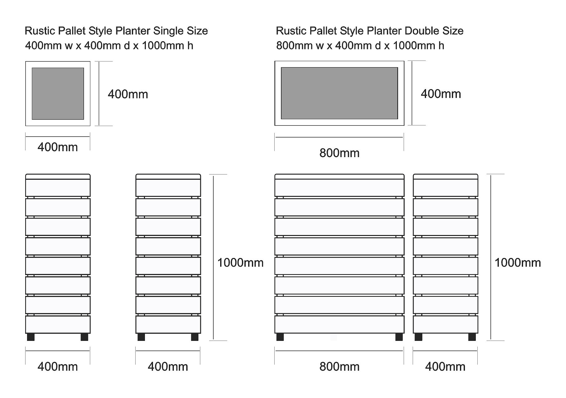 Rustic Planters Dimensions